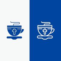 Teetasse Ostern Hotline und Glyphe festes Symbol blaues Banner Linie und Glyphe festes Symbol blaues Banner vektor