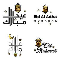 moderner arabischer kalligraphietext von eid mubarak packung mit 4 stücken zur feier des muslimischen gemeinschaftsfestes eid al adha und eid al fitr vektor