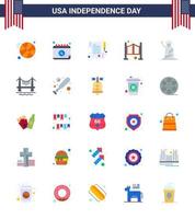 Flachpackung mit 25 Usa-Unabhängigkeitstag-Symbolen der Statue Liberty Quittung Wahrzeichen Saloon editierbare Usa-Tag-Vektor-Design-Elemente