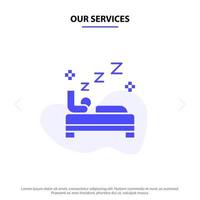 unsere dienstleistungen bett schlafzimmer sauber reinigung solide glyph icon web card template vektor