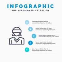 glasögon rörelse verklighet teknologi kvinna linje ikon med 5 steg presentation infographics bakgrund vektor