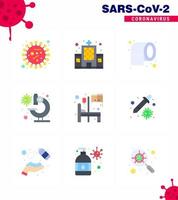 9 Flachfarben-Virus-Corona-Icon-Pack wie Bettmikroskop-Krankenhaus-Laborsicherheit Virus-Coronavirus 2019nov-Krankheitsvektor-Designelemente vektor