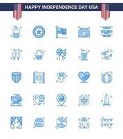Lycklig oberoende dag packa av 25 blues tecken och symboler för fest dekoration dag amerikan datum amerikan redigerbar USA dag vektor design element