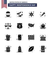 Große Packung mit 16 USA Happy Independence Day USA Vektor solide Glyphen und editierbare Symbole von Court Festival Girlande Religion Star editierbare USA Day Vektor Design Elemente