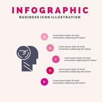 Aktivität Gehirn schneller Mensch Geschwindigkeit festes Symbol Infografiken 5 Schritte Präsentationshintergrund vektor