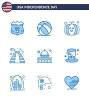 9 usa blaue packung von unabhängigkeitstag zeichen und symbolen von usa capitol food usa gebäude editierbare usa day vektor design elemente