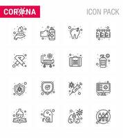 Corona-Virus 2019 und 2020 Epidemie 16-Zeilen-Icon-Pack wie HIV-Aids-Pflege-Impfstoff-Medikamente Virus-Coronavirus 2019nov-Krankheitsvektor-Designelemente vektor