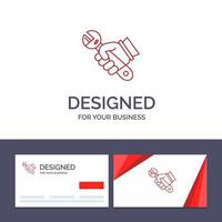 kreative visitenkarte und logo-vorlage schraubenschlüssel reparatur fix werkzeuge hand vektor illustration