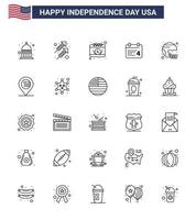 Lycklig oberoende dag 4:e juli uppsättning av 25 rader amerikan pictograph av fotboll amerikan amerikan datum kalander redigerbar USA dag vektor design element