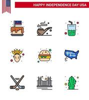 uppsättning av 9 USA dag ikoner amerikan symboler oberoende dag tecken för måltid burger glas tacksägelse amerikan redigerbar USA dag vektor design element