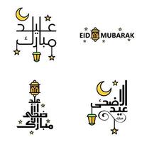 Packung mit 4 Vektoren aus arabischem Kalligraphietext mit Mond und Sternen von Eid Mubarak für die Feier des muslimischen Gemeinschaftsfestes