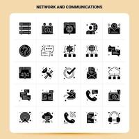 fast 25 nätverk och kommunikation ikon uppsättning vektor glyf stil design svart ikoner uppsättning webb och mobil företag idéer design vektor illustration