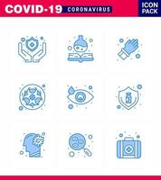 Coronavirus-Bewusstseinssymbol 9 blaue Symbole Symbol enthalten Augenweinen schützen Warnlabor virales Coronavirus 2019nov Krankheitsvektor-Designelemente vektor