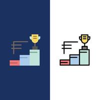 Leistungen Preis Trophäe Trophäe Cup Symbole flach und Linie gefüllt Icon Set Vektor blauen Hintergrund