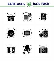 Corona-Virus-Prävention covid19 Tipps zur Vermeidung von Verletzungen 9 solides schwarzes Glyphen-Symbol für Präsentationsmaske Virus-Gesundheitsdiagramm sars Influenza virales Coronavirus 2019nov-Krankheitsvektor-Designelemente vektor