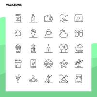 Satz von Urlaub Linie Symbolsatz 25 Symbole Vektor Minimalismus Stil Design schwarze Symbole Set lineare Piktogrammpaket