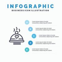 middag mat bbq kärlek valentine linje ikon med 5 steg presentation infographics bakgrund vektor