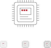CPU-Speicher Computerhardware Fett und dünne schwarze Linie Symbolsatz vektor