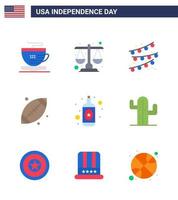 Stock Vector Icon Pack von American Day 9 Line Zeichen und Symbolen für Kaktus Flasche Party Dekoration Alkohol Sport editierbare Usa Day Vektor Design Elemente