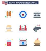 Stock Vector Icon Pack von American Day 9 Zeilenzeichen und Symbolen für Gate Usa Instrument American Burger editierbare Usa Day Vektor Design Elemente