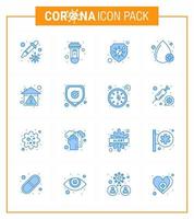 Corona-Virus 2019 und 2020 Epidemie 16 blaues Symbolpaket wie Hygiene positiver Schutztyp Blutvirus Coronavirus 2019nov Krankheitsvektor-Designelemente vektor