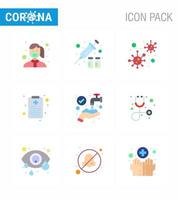 Corona-Virus-Prävention covid19 Tipps zur Vermeidung von Verletzungen 9 flaches Farbsymbol zur Präsentation schützen Patientenkarte Medizin Gesundheitskarte Infektion virales Coronavirus 2019nov Krankheitsvektordesign ele vektor