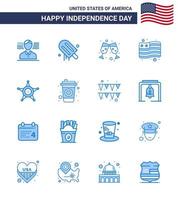glücklicher unabhängigkeitstag 4. juli satz von 16 bluesamerikanischen piktogrammen der flaschensternweinpolizei usa editierbare usa-tagesvektordesignelemente vektor