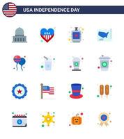 Usa Happy Independence DayPiktogrammsatz von 16 einfachen Wohnungen von Bloon Vereinigte Alkoholische Staaten Flüssigkeit editierbare Usa-Tag-Vektordesign-Elemente vektor