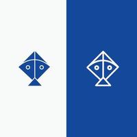 Kite Festival Flugleine und Glyphe solides Symbol blaues Banner Linie und Glyphe solides Symbol blaues Banner vektor