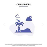 unsere dienstleistungen strand palme spring solide glyph icon web card template vektor