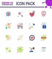Coronavirus-Präventionsset-Symbole 16 flache Farbsymbole wie Gesundheitswesen, Erbrechen, Herz, medizinisches Krankenhaus, Virus-Coronavirus 2019nov-Krankheitsvektor-Designelemente vektor