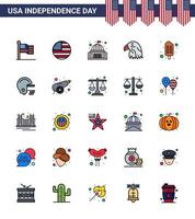 25 usa flache gefüllte linienzeichen unabhängigkeitstag feier symbole des fußballs cremeweißes eis am stiel usa editierbare usa tag vektor design elemente