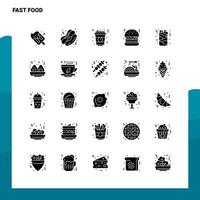 25 Fast-Food-Icon-Set solide Glyphen-Icon-Vektor-Illustrationsvorlage für Web- und mobile Ideen für Unternehmen vektor
