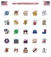 glücklicher unabhängigkeitstag 25 flach gefüllte linien icon pack für web und druck trinken amerikanische westliche feuerladen editierbare usa tag vektor design elemente