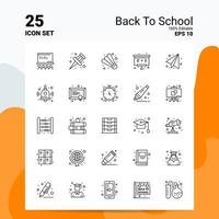 25 zurück zur Schule Icon-Set 100 bearbeitbare eps 10 Dateien Business-Logo-Konzept-Ideen-Line-Icon-Design vektor