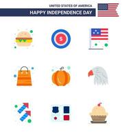 9 kreativ USA ikoner modern oberoende tecken och 4:e juli symboler av djur- pumpa flagga amerikan paket redigerbar USA dag vektor design element