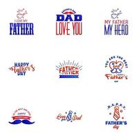 Happy Fathers Day Card 9 blaue und rote Set-Vektor-Illustration editierbare Vektordesign-Elemente vektor