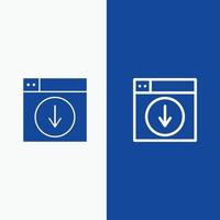 Webdesign-Download nach unten Anwendungslinie und Glyphe solides Symbol blaues Banner Linie und Glyphe solides Symbol blaues Banner vektor