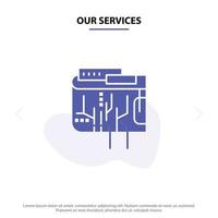 unsere dienstleistungen kryptowährung währung digitales internet multi solides glyphensymbol webkartenvorlage vektor