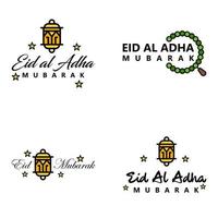 moderner arabischer kalligraphietext von eid mubarak packung mit 4 stücken zur feier des muslimischen gemeinschaftsfestes eid al adha und eid al fitr vektor