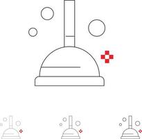 Symbolsatz für Reinigungsverbesserungskolben mit fetter und dünner schwarzer Linie vektor