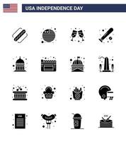 Stock Vector Icon Pack von American Day 16 Solid Glyph Zeichen und Symbolen für Statehouse Indiana Wine USA Fledermaus editierbare Usa Day Vektor Design Elemente