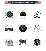 uppsättning av 9 USA dag ikoner amerikan symboler oberoende dag tecken för oberoende dag Semester hokey USA glasögon redigerbar USA dag vektor design element