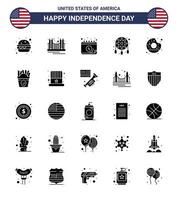 25 solide Glyphenzeichen für den Unabhängigkeitstag der USA, Donut-Traumfänger, USA-Dekorationstag, editierbare Vektordesign-Elemente für den USA-Tag vektor