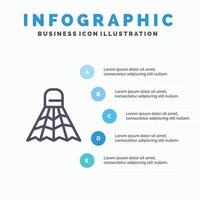 Badminton Shuttlecock Sportspiel Liniensymbol mit 5 Schritten Präsentation Infografiken Hintergrund vektor