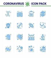 16 blaue Virus-Corona-Icon-Packs wie Schutzgasliste Epidemie Krankheit virales Coronavirus 2019nov Krankheitsvektor-Designelemente vektor