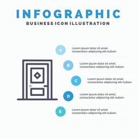 byggnad bygga konstruktion dörr linje ikon med 5 steg presentation infographics bakgrund vektor