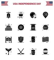 16 solides Glyphenpaket der USA mit Zeichen und Symbolen für den Unabhängigkeitstag des Wahrzeichens des Gebäudes Fußballplatzkarte editierbare usa-Tag-Vektordesign-Elemente vektor