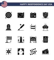 satz von 16 modernen soliden glyphen pack auf usa unabhängigkeitstag grabstein todeskalender schild amerikanische editierbare usa tag vektor design elemente