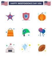 4:e juli USA Lycklig oberoende dag ikon symboler grupp av 9 modern flats av stjärna hjälm pumpa huvud paket redigerbar USA dag vektor design element
